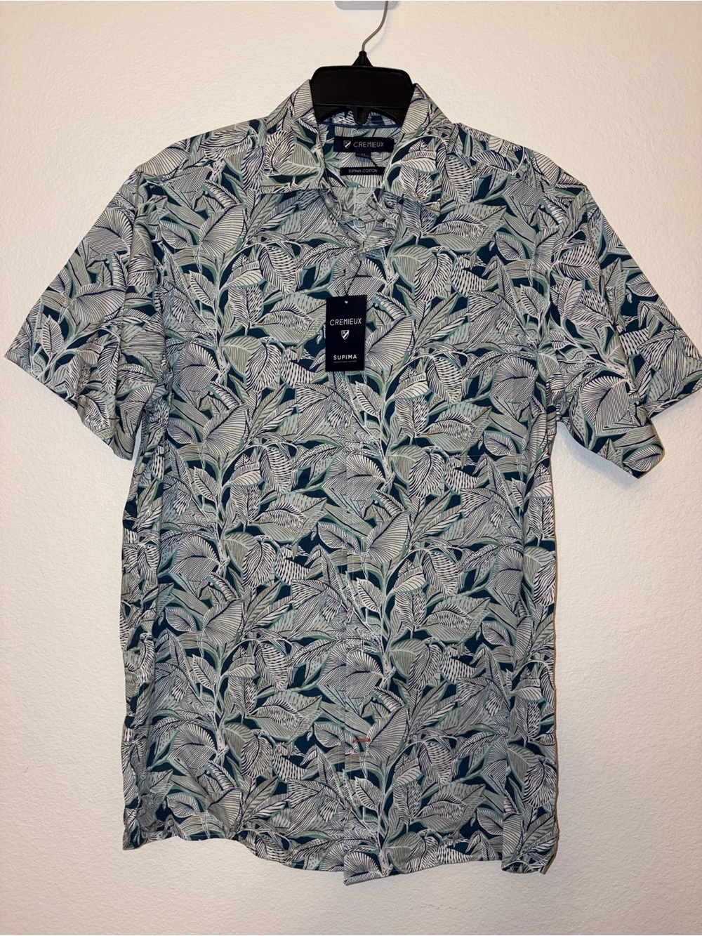 NWT Cremieux Men M Supima Cotton Short Sleeve Floral Leaf Button Down Shirt